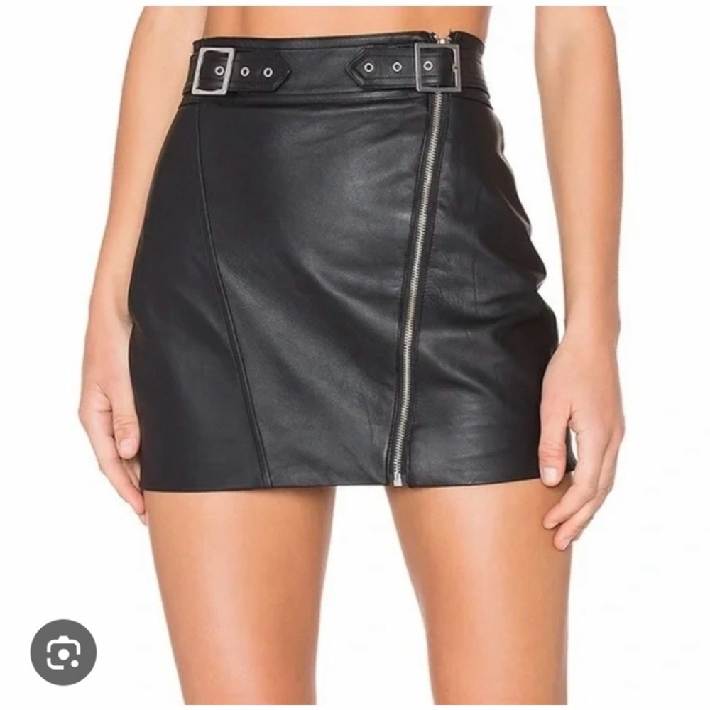 Capulet Black Faux Leather Mini Skirt with Front Zip